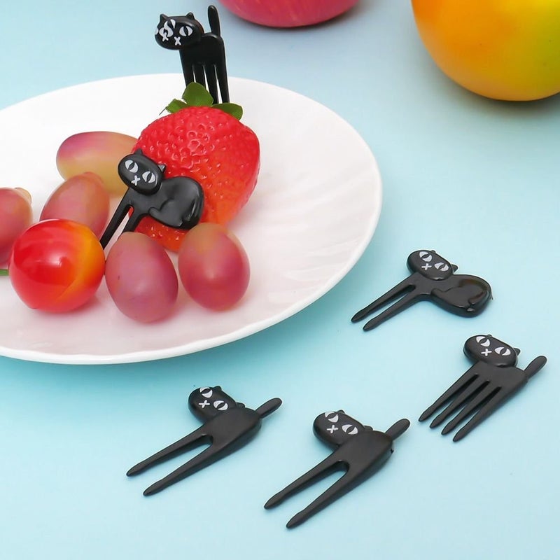 ICYANG Black Cat Food Picks for Fruit Cocktail Picks Bento Lunch Box Forks Decor Party Accessories Palillos Decorativos Comida Cute Animal Reusable Small 12 Pieces - Image 5
